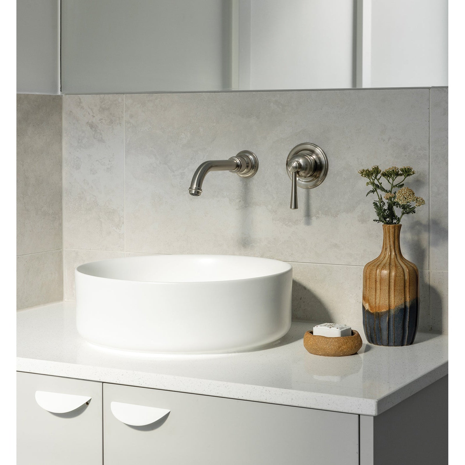 PHOENIX CROMFORD LEAD FREE SWITCHMIX WALL BASIN / BATH MIXER SET 180MM COMPLETE KIT BRUSHED NICKEL