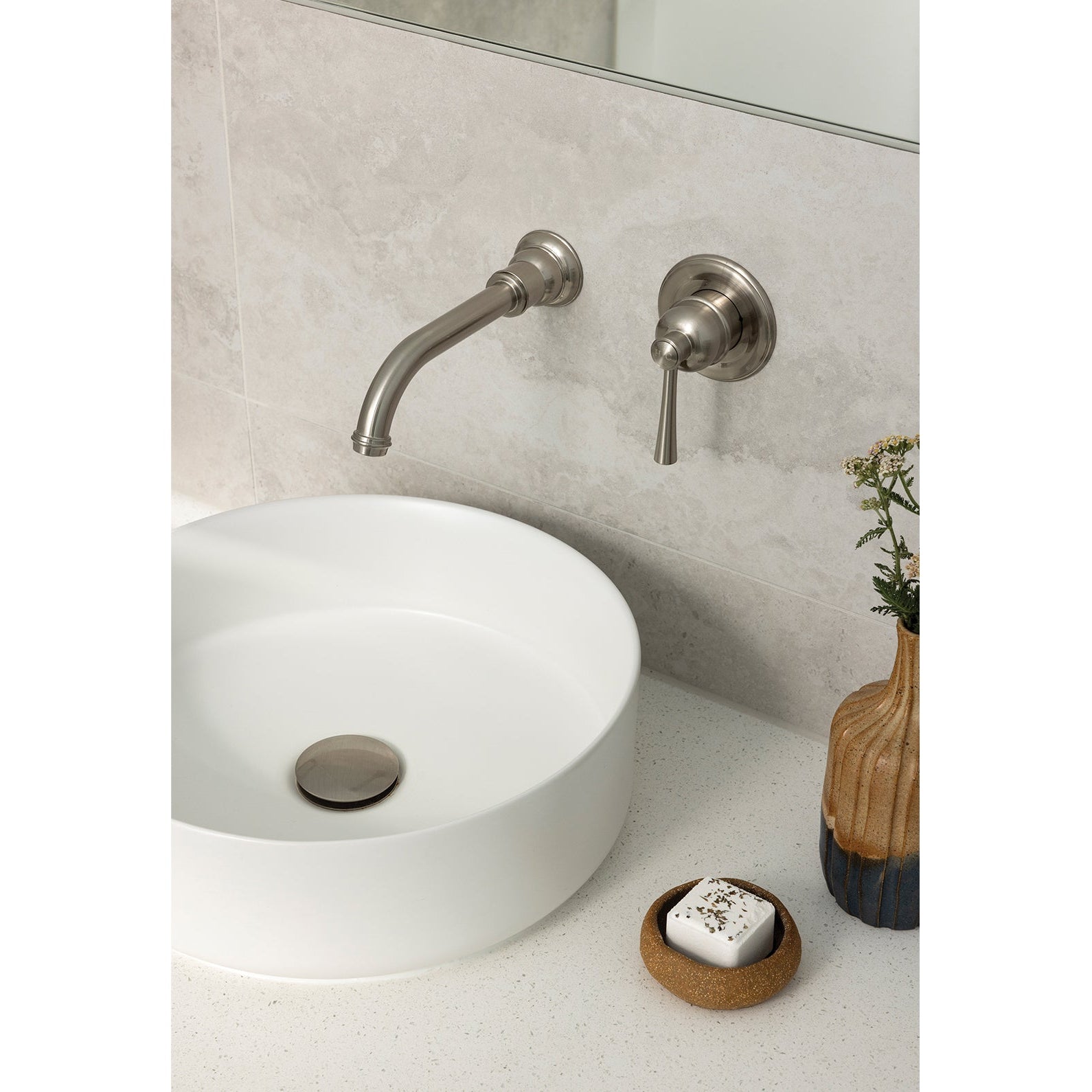 PHOENIX CROMFORD LEAD FREE SWITCHMIX WALL BASIN / BATH MIXER SET 180MM COMPLETE KIT BRUSHED NICKEL