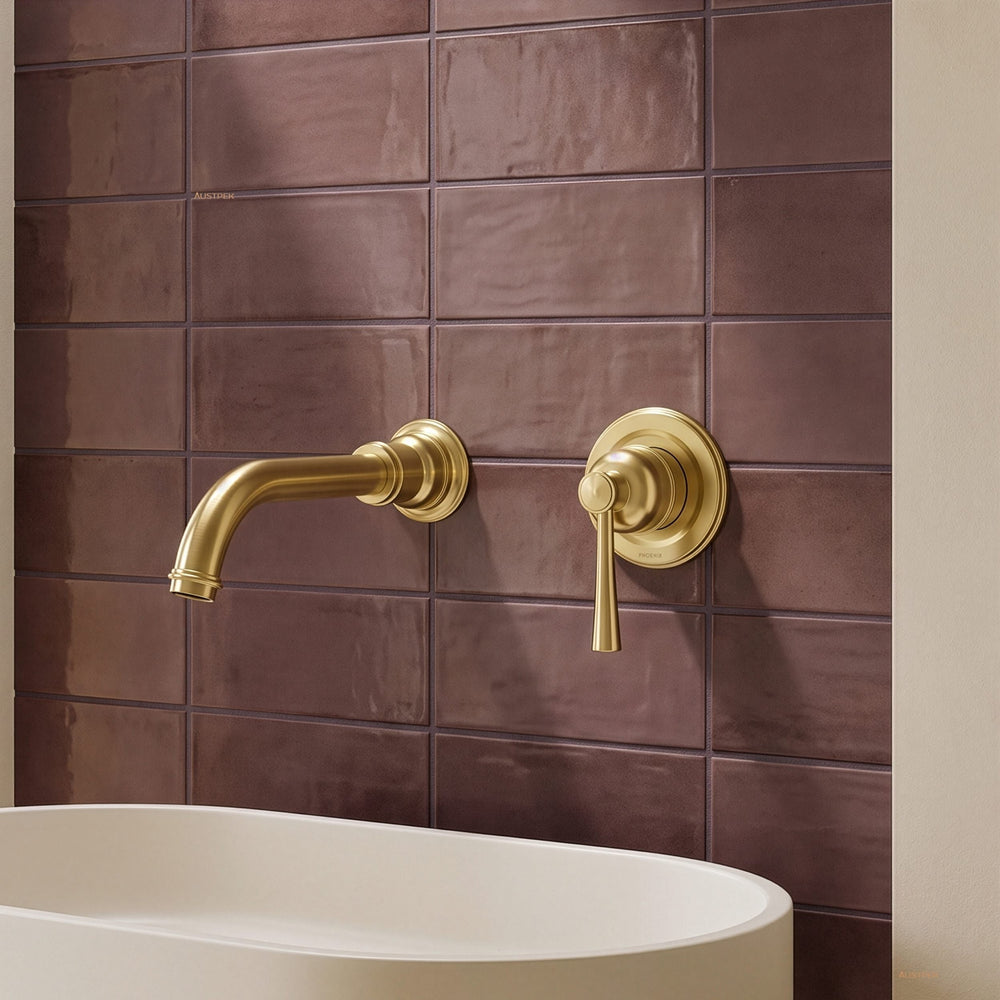 PHOENIX CROMFORD SWITCHMIX WALL BASIN / BATH MIXER SET 180MM COMPLETE KIT BRUSHED GOLD