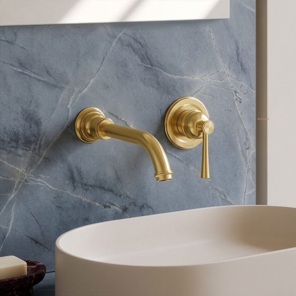 PHOENIX CROMFORD SWITCHMIX WALL BASIN / BATH MIXER SET 180MM COMPLETE KIT BRUSHED GOLD
