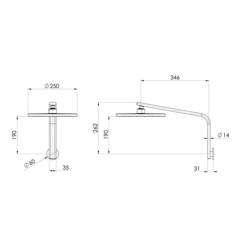 PHOENIX HIGH-RISE SHOWER ARM AND ROSE 346MM MATTE BLACK