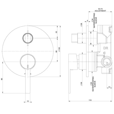 PHOENIX LEXI MKII SWITCHMIX SHOWER / BATH DIVERTER MIXER COMPLETE KIT MATTE BLACK