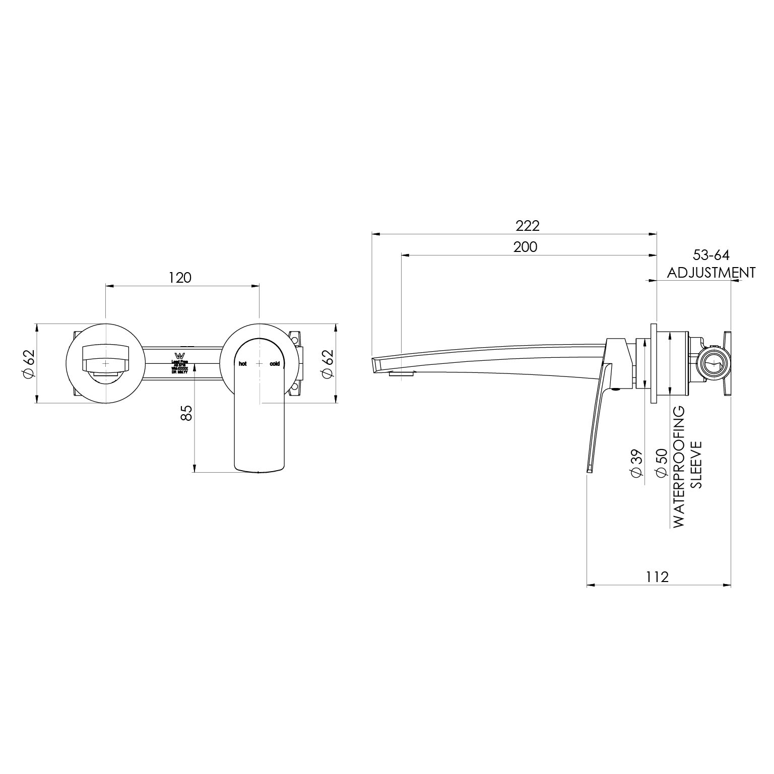 PHOENIX MEKKO SWITCHMIX LEAD FREE WALL BASIN / BATH MIXER SET ROUND PLATE 222MM MATTE BLACK