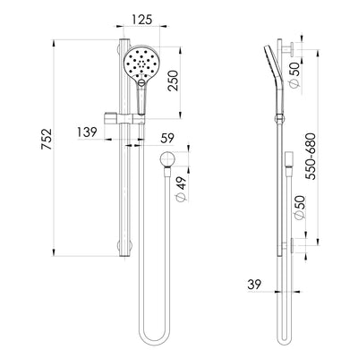 PHOENIX OXLEY SHOWER ON RAIL MATTE BLACK