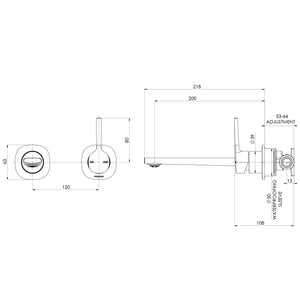 PHOENIX VASK SWITCHMIX WALL BASIN / BATH MIXER SET PIN UP 218MM COMPLETE KIT BRUSHED NICKEL