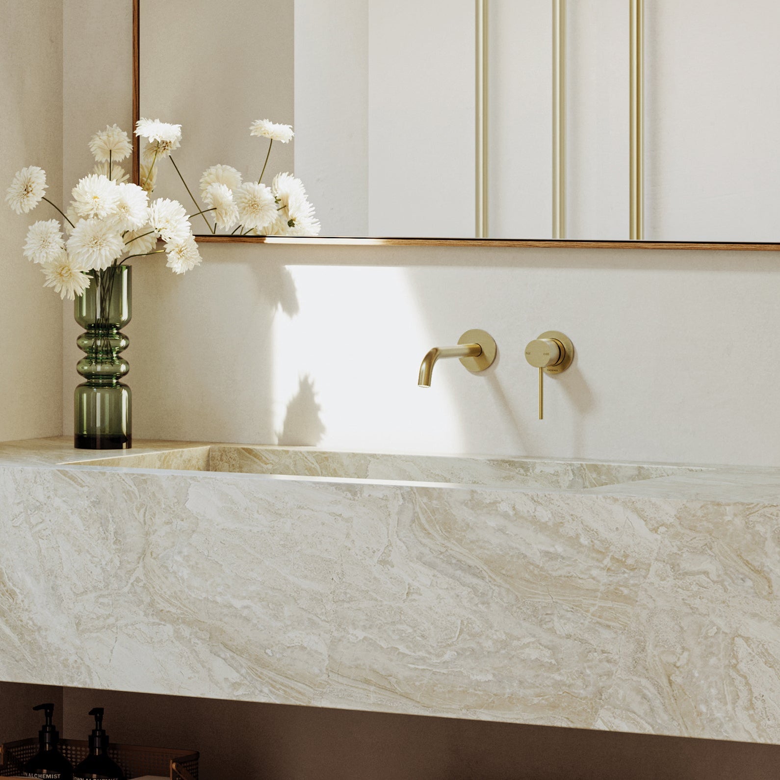 PHOENIX VIVID SLIMLINE LEAD FREE SWITCHMIX WALL BASIN / BATH MIXER SET 175MM COMPLETE KIT BRUSHED GOLD