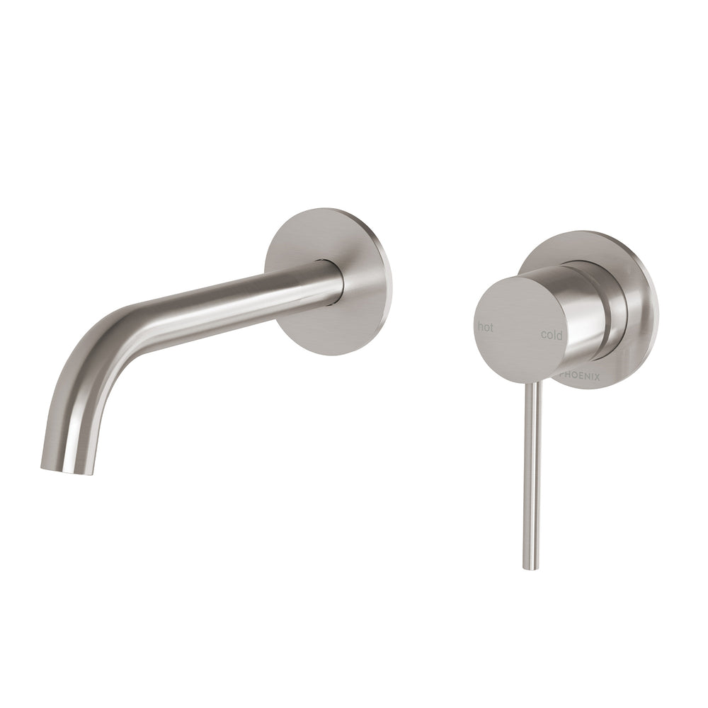 PHOENIX VIVID SLIMLINE SWITCHMIX WALL BASIN / BATH MIXER SET 175MM COMPLETE KIT BRUSHED NICKEL