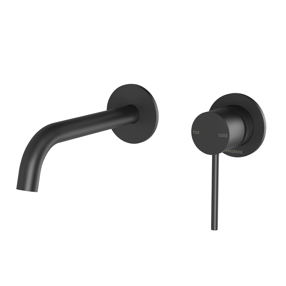 PHOENIX VIVID SLIMLINE SWITCHMIX WALL BASIN / BATH MIXER SET 175MM COMPLETE KIT MATTE BLACK