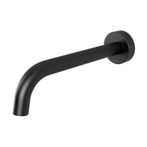 PHOENIX VIVID SLIMLINE WALL BASIN CURVED OUTLET 185MM MATTE BLACK