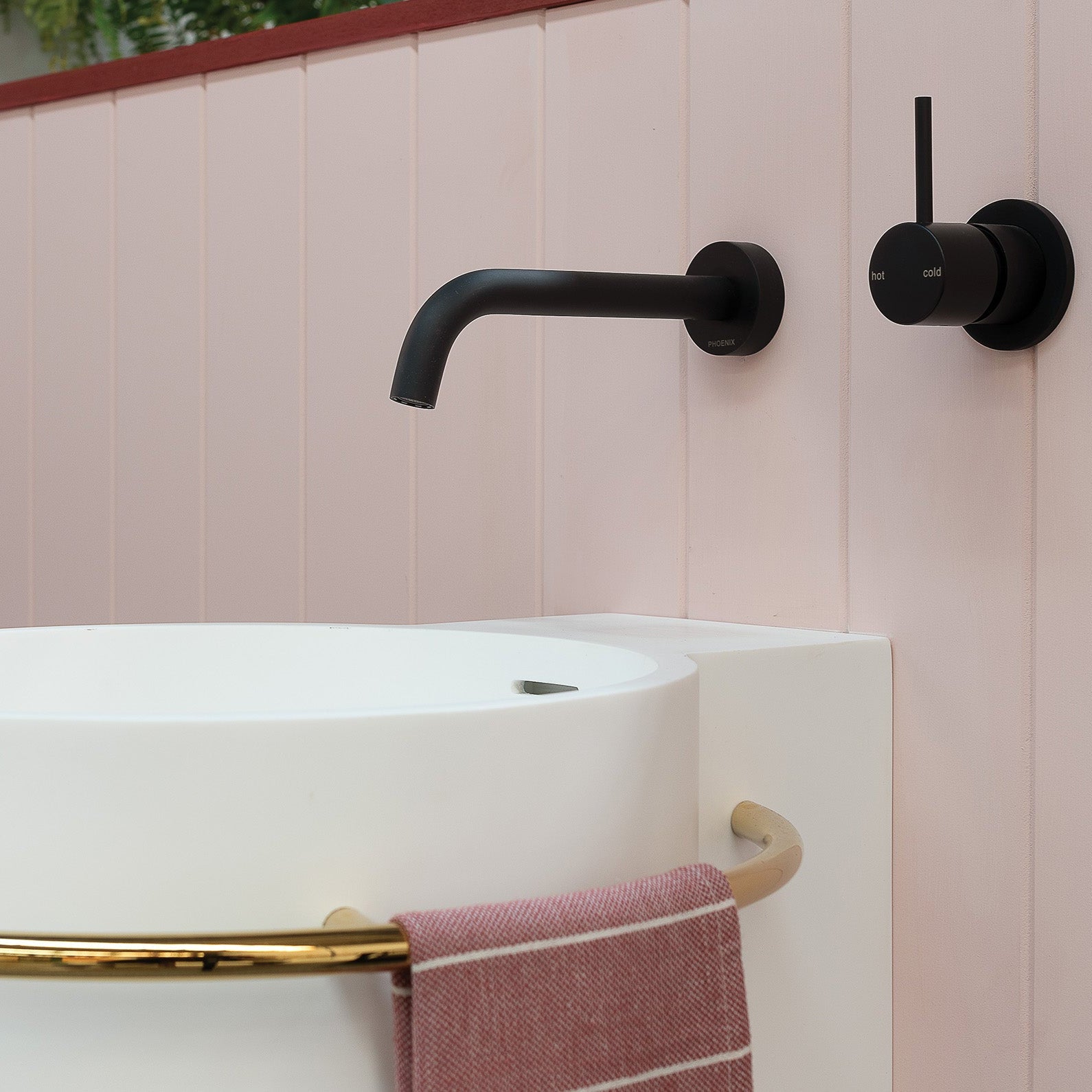 PHOENIX VIVID SLIMLINE LEAD FREE WALL BASIN CURVED OUTLET 185MM MATTE BLACK