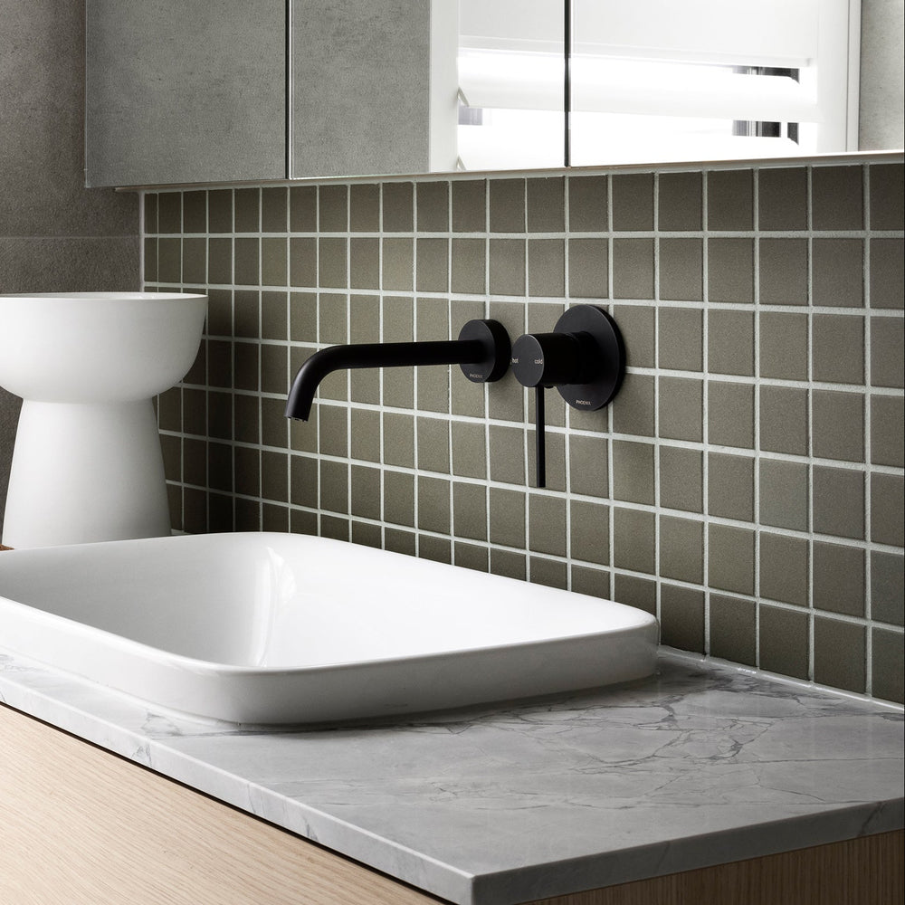 PHOENIX VIVID SLIMLINE WALL BASIN CURVED OUTLET 185MM MATTE BLACK