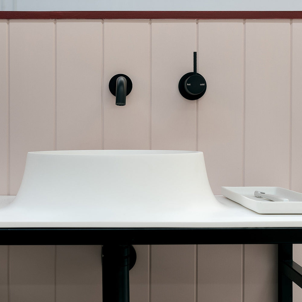 PHOENIX VIVID SLIMLINE WALL BASIN CURVED OUTLET 185MM MATTE BLACK