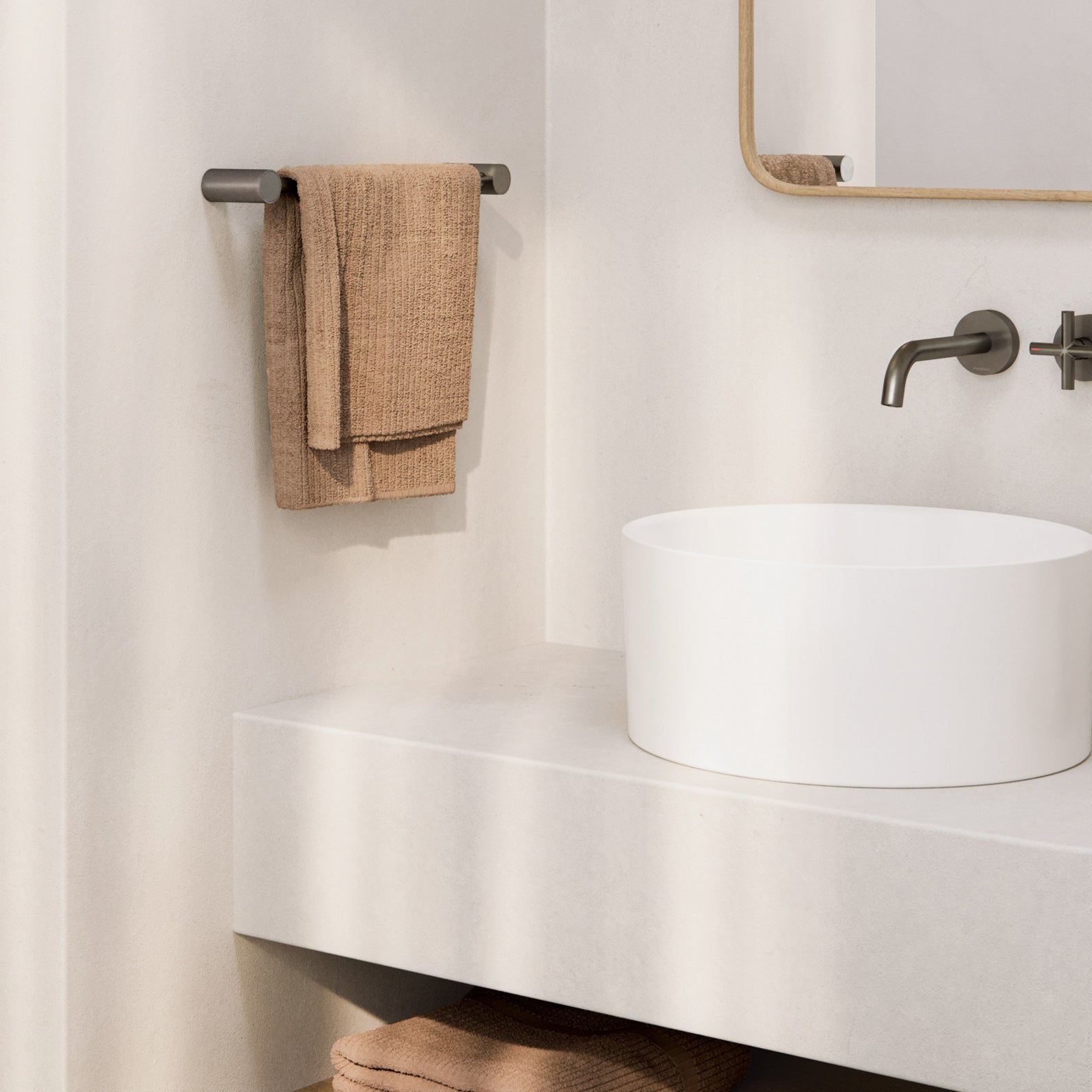 PHOENIX VIVID SLIMLINE NON-HEATED HAND TOWEL RAIL BRUSHED CARBON 350MM