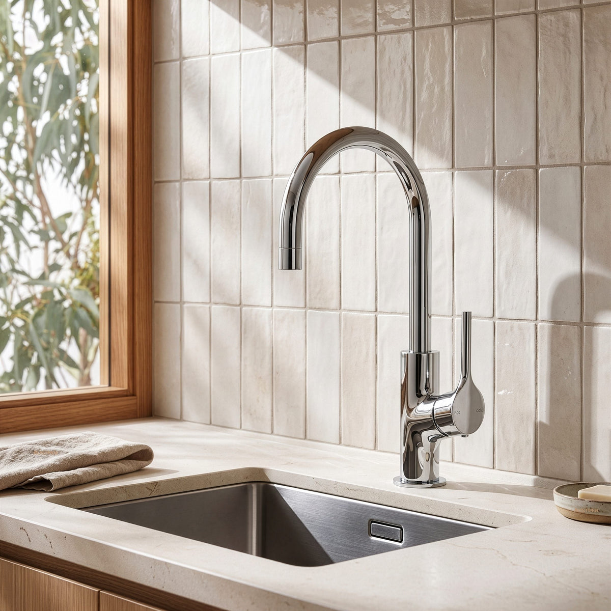 PHOENIX VIVID SLIMLINE OVAL GOOSENECK SINK MIXER 160MM CHROME