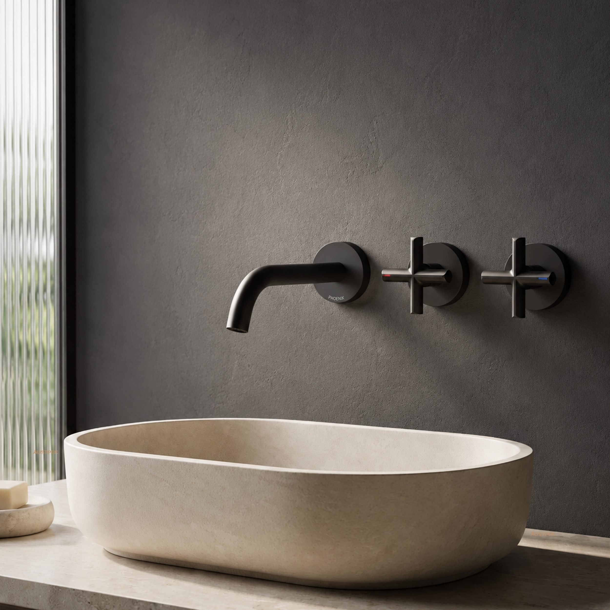 PHOENIX VIVID SLIMLINE PLUS WALL BASIN / BATH HOSTESS SET OUTLET 180MM MATTE BLACK