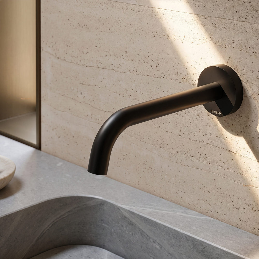 PHOENIX VIVID SLIMLINE PLUS WALL BASIN / BATH OUTLET 180MM MATTE BLACK