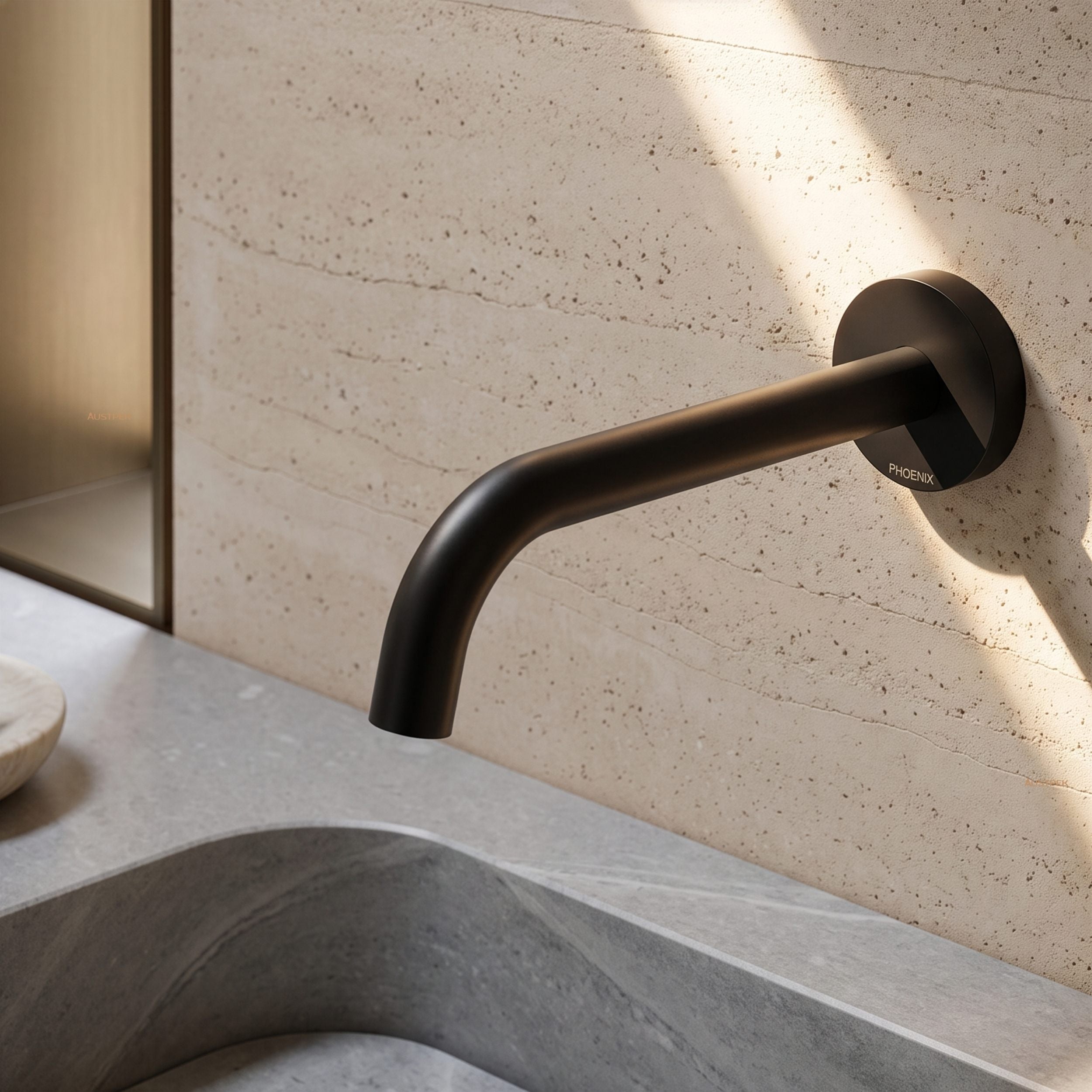 PHOENIX VIVID SLIMLINE PLUS WALL BASIN / BATH OUTLET 180MM MATTE BLACK