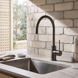 PHOENIX VIVID SLIMLINE SINK MIXER GOOSENECK 160MM BRUSHED CARBON