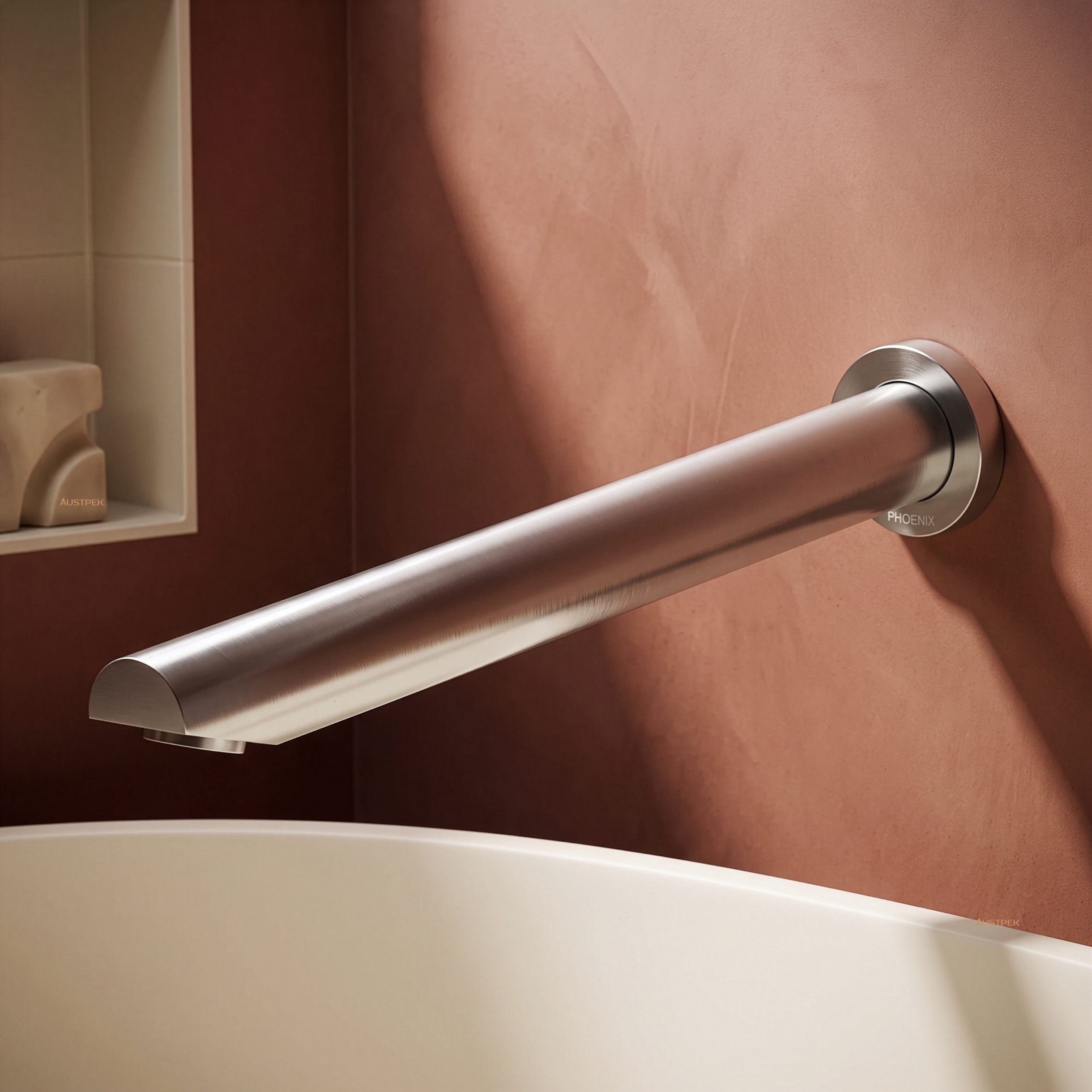 PHOENIX VIVID WALL BATH OUTLET ANGLED 32MM X 300MM BRUSHED NICKEL