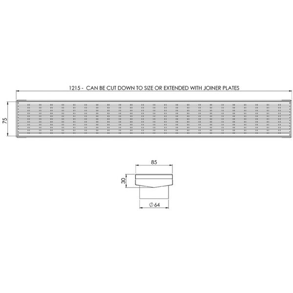PHOENIX V KIT CHANNEL DRAIN HG STAINLESS STEEL 1215MM