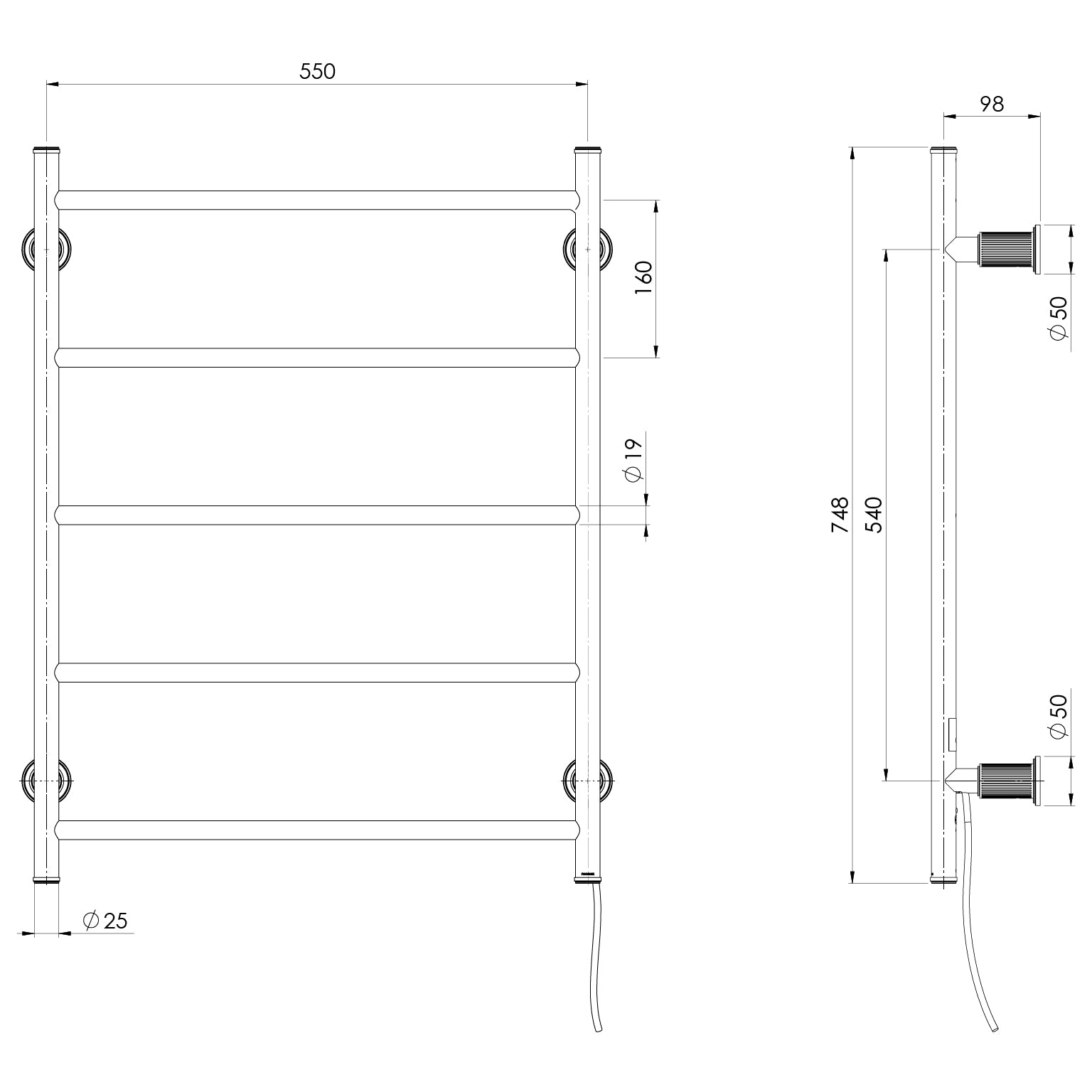 PHOENIX WILTERN HEATED TOWEL LADDER 748MM BRUSHED GOLD