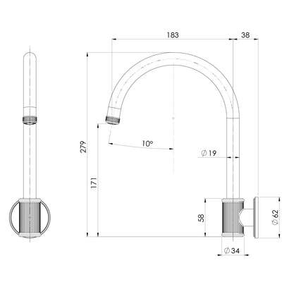 PHOENIX WILTERN LEAD FREE WALL SINK OUTLET 279MM BRUSHED CARBON