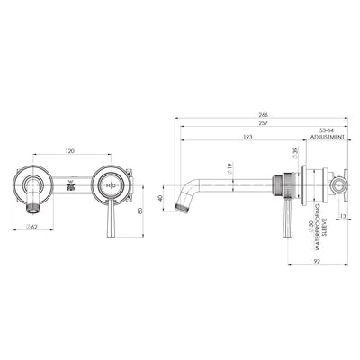 PHOENIX WILTERN SWITCHMIX LEAD FREE WALL BASIN / BATH MIXER SET 190MM COMPLETE KIT CHROME