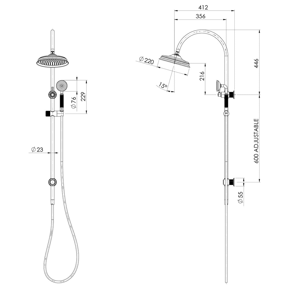 PHOENIX WILTERN TWIN SHOWER 1046MM BRUSHED NICKEL
