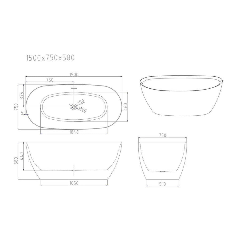 MERCIO PILATO FREESTANDING BATHTUB MATTE WHITE 1500MM