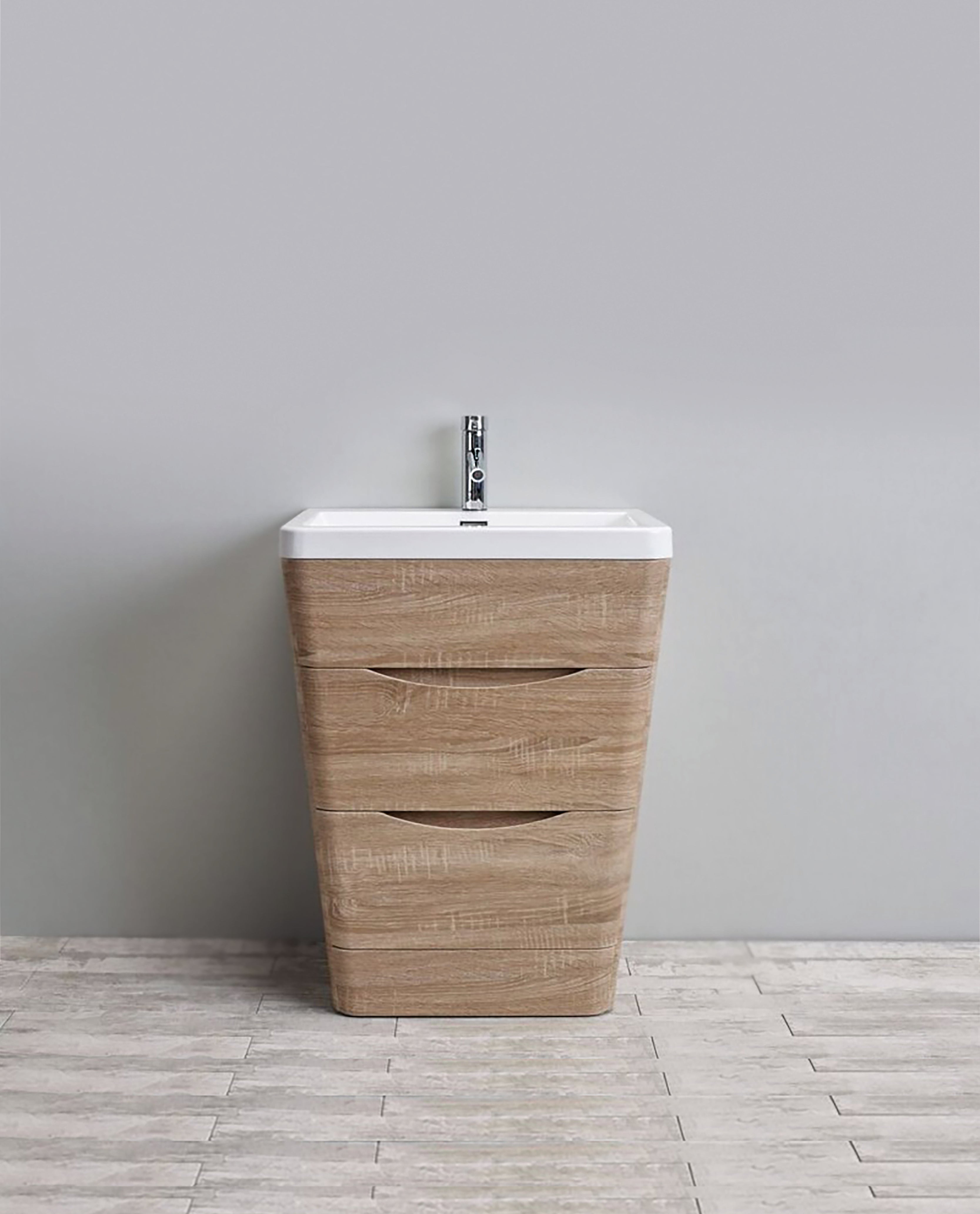 BEL BAGNO PIRAMID WHITE OAK 650MM SINGLE BOWL FREE STANDING VANITY AND BASIN