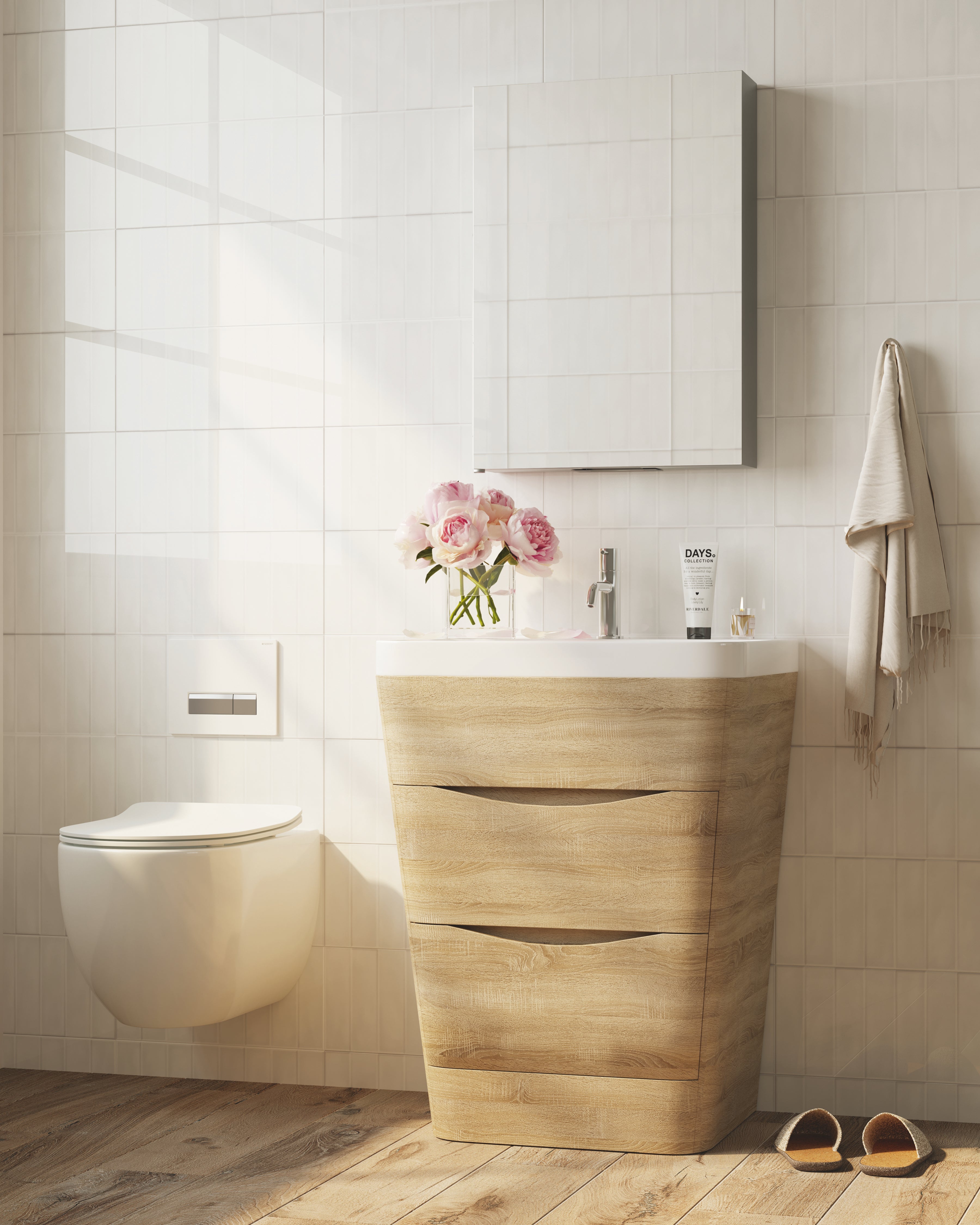 BEL BAGNO PIRAMID WHITE OAK 650MM SINGLE BOWL FREE STANDING VANITY AND BASIN