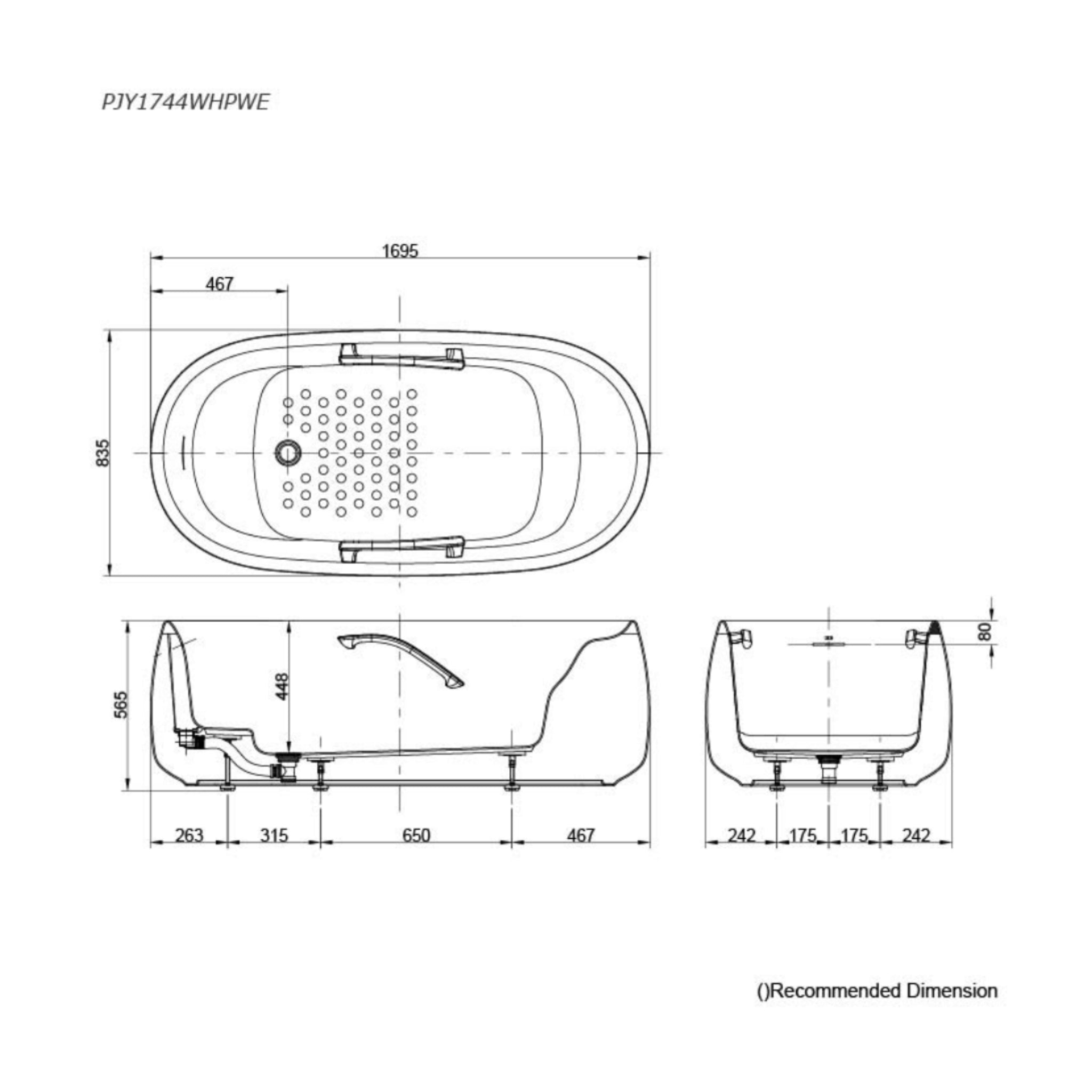 TOTO GALALATO MARBLE OVAL FREESTANDING BATHTUB WITH HANDGRIP MATTE WHITE 1695MM