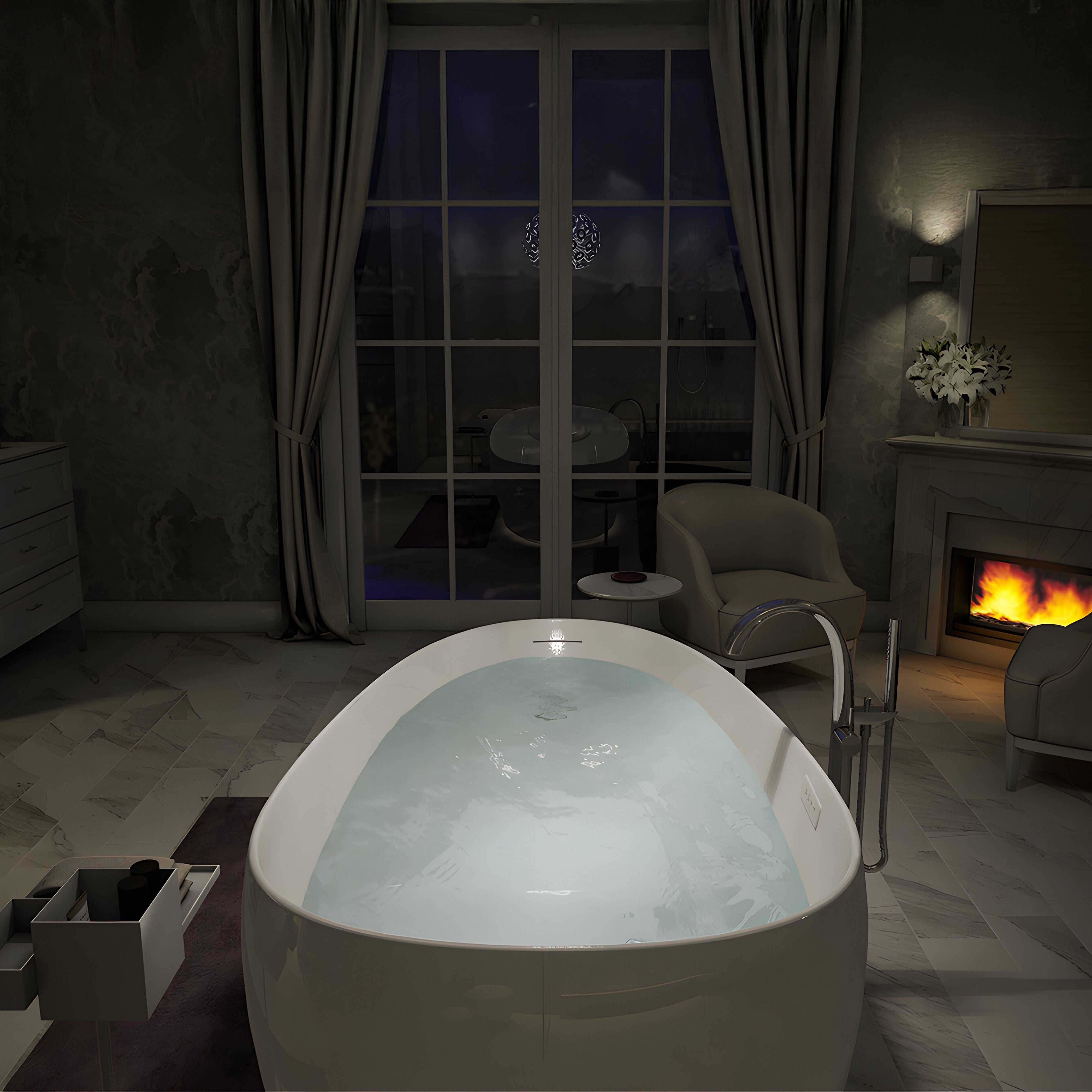 TOTO GALALATO FREESTANDING REINFORCED MARBLE FLOTATION TUB GLOSS WHITE 2200MM