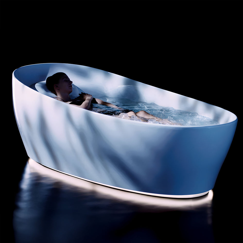 TOTO GALALATO FREESTANDING REINFORCED MARBLE FLOTATION TUB GLOSS WHITE 2200MM