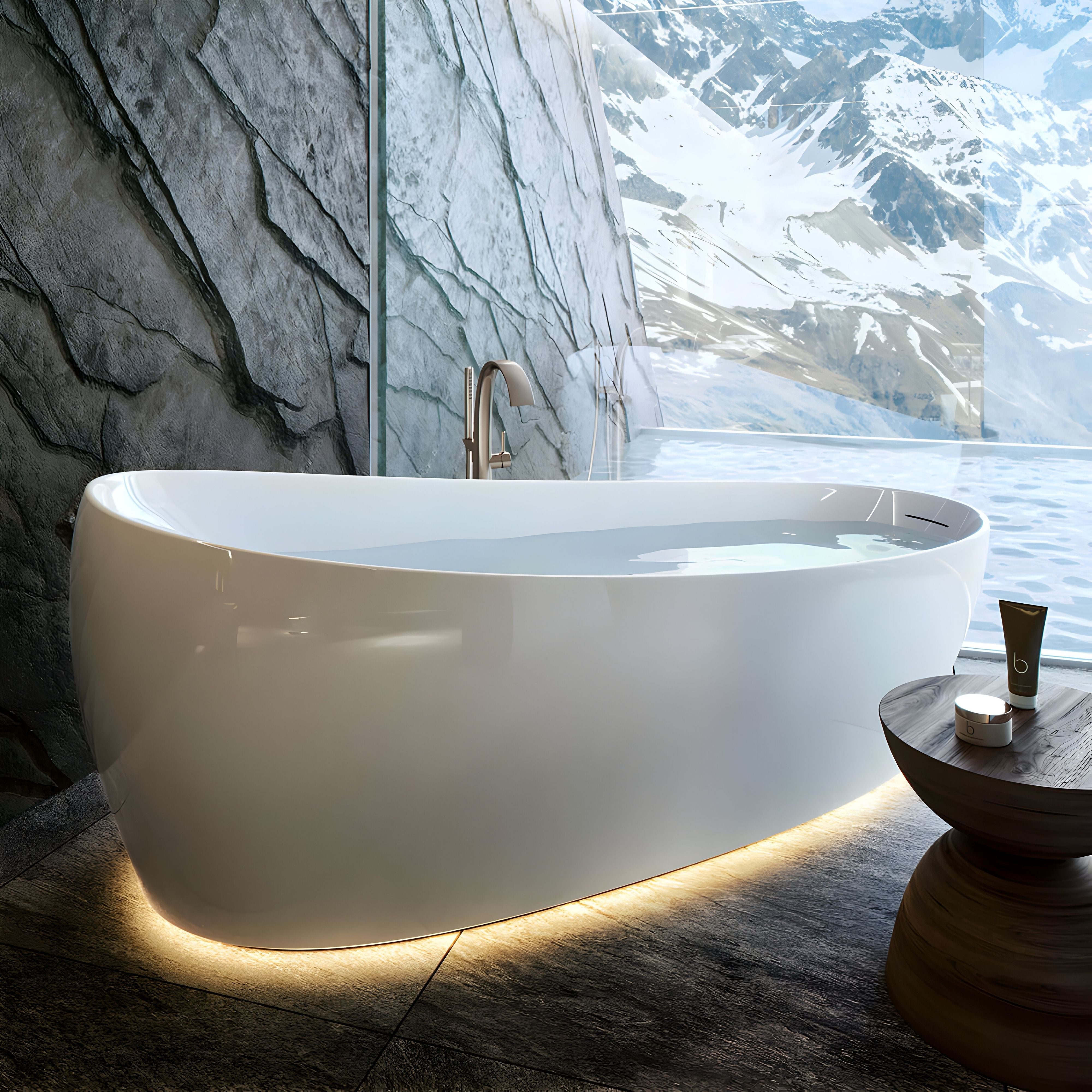 TOTO GALALATO FREESTANDING REINFORCED MARBLE FLOTATION TUB GLOSS WHITE 2200MM