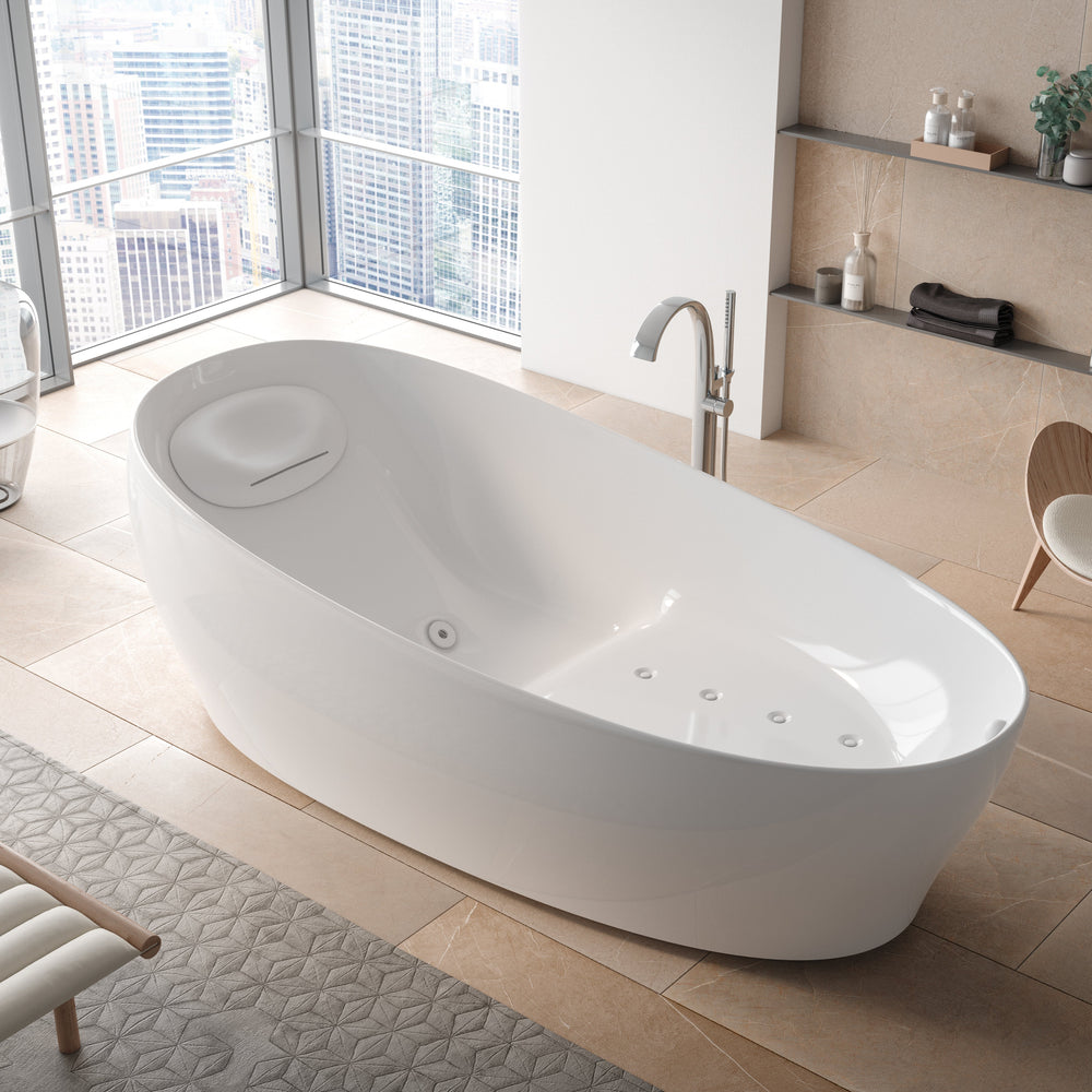 TOTO GALALATO FREESTANDING REINFORCED MARBLE FLOTATION TUB GLOSS WHITE 2200MM