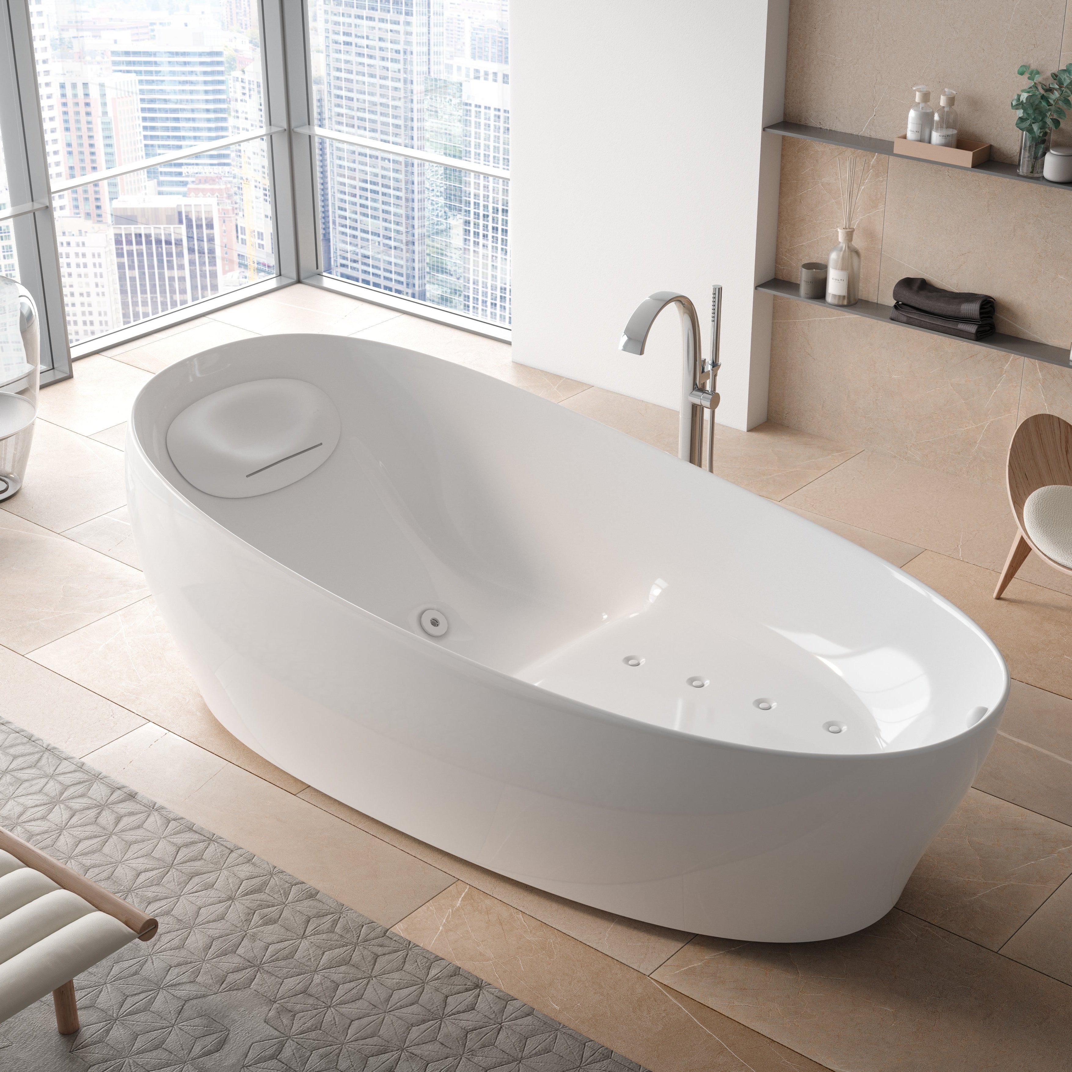 TOTO GALALATO FREESTANDING REINFORCED MARBLE FLOTATION TUB GLOSS WHITE 2200MM