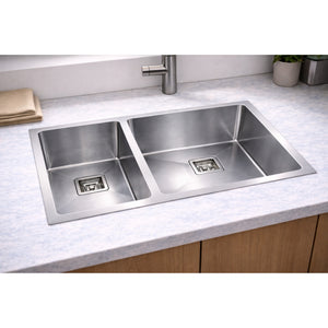 POSEIDON HANDMADE 1 & 1/2 BOWL TOP / UNDERMOUNT KITCHEN SINK STAINLESS STEEL 750MM
