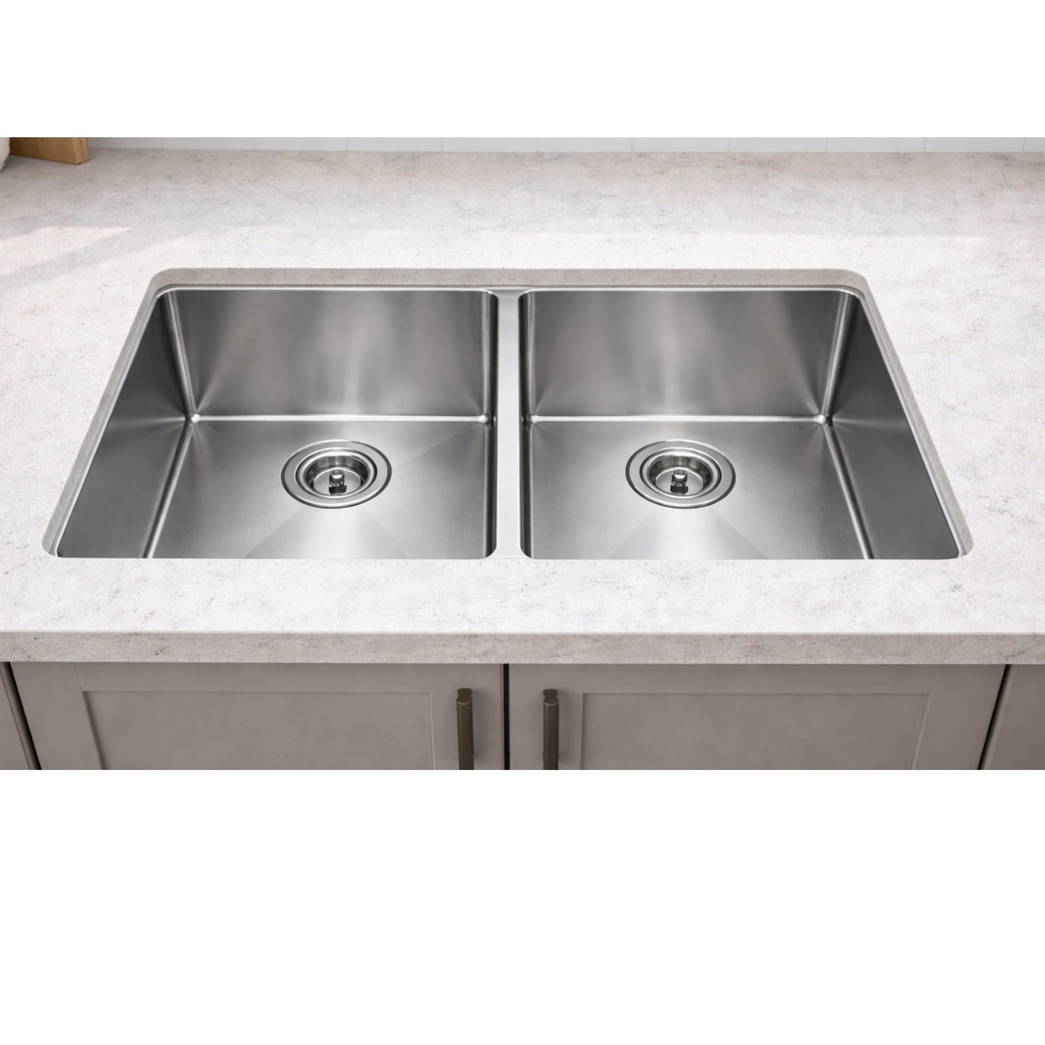 POSEIDON HANDMADE DOUBLE BOWL UNDERMOUNT KITCHEN SINK STAINLESS STEEL 775MM
