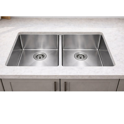 POSEIDON HANDMADE DOUBLE BOWL UNDERMOUNT KITCHEN SINK STAINLESS STEEL 775MM