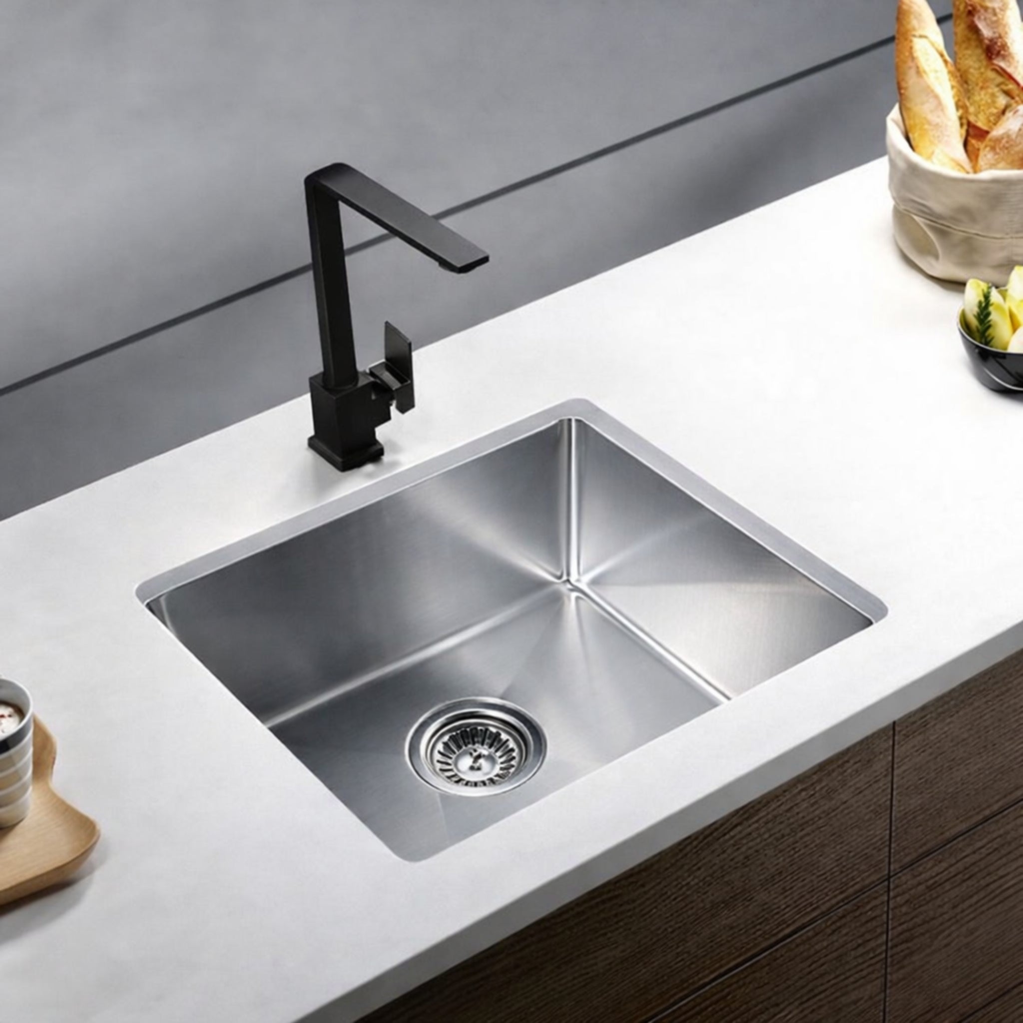 POSEIDON HANDMADE SINGLE BOWL UNDERMOUNT KITCHEN SINK STAINLESS STEEL 450MM