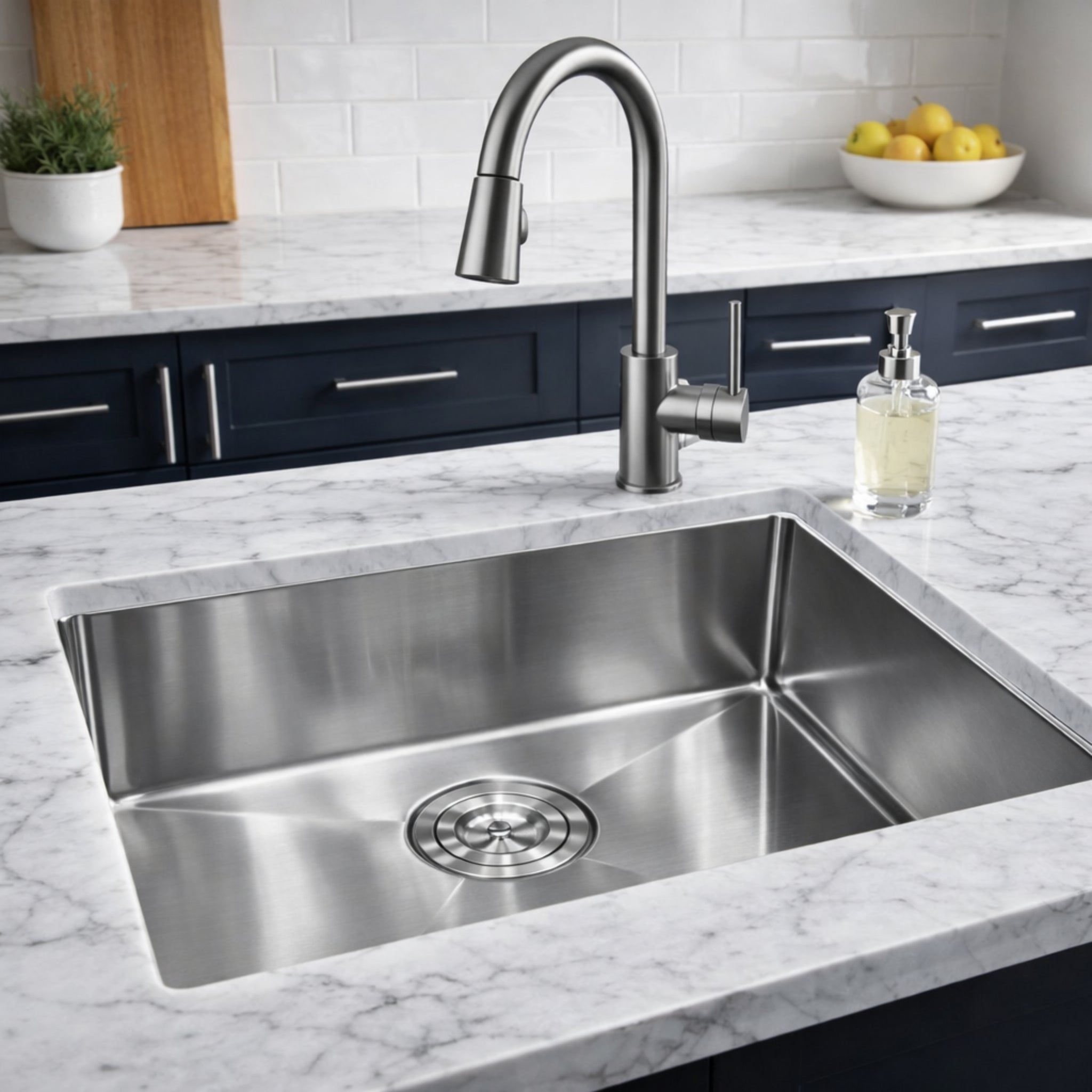 POSEIDON HANDMADE SINGLE BOWL UNDERMOUNT KITCHEN SINK STAINLESS STEEL 600MM