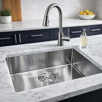 POSEIDON HANDMADE SINGLE BOWL UNDERMOUNT KITCHEN SINK STAINLESS STEEL 600MM