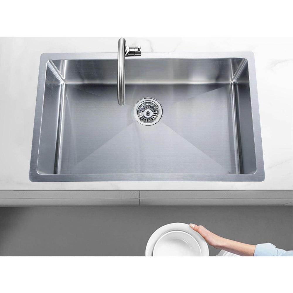 POSEIDON HANDMADE SINGLE BOWL TOP / UNDERMOUNT KITCHEN SINK STAINLESS STEEL 750MM