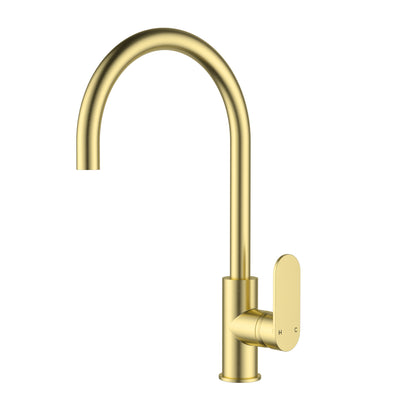 IKON SORA LEAD FREE SS GOOSENECK SINK MIXER 397MM BRUSHED GOLD