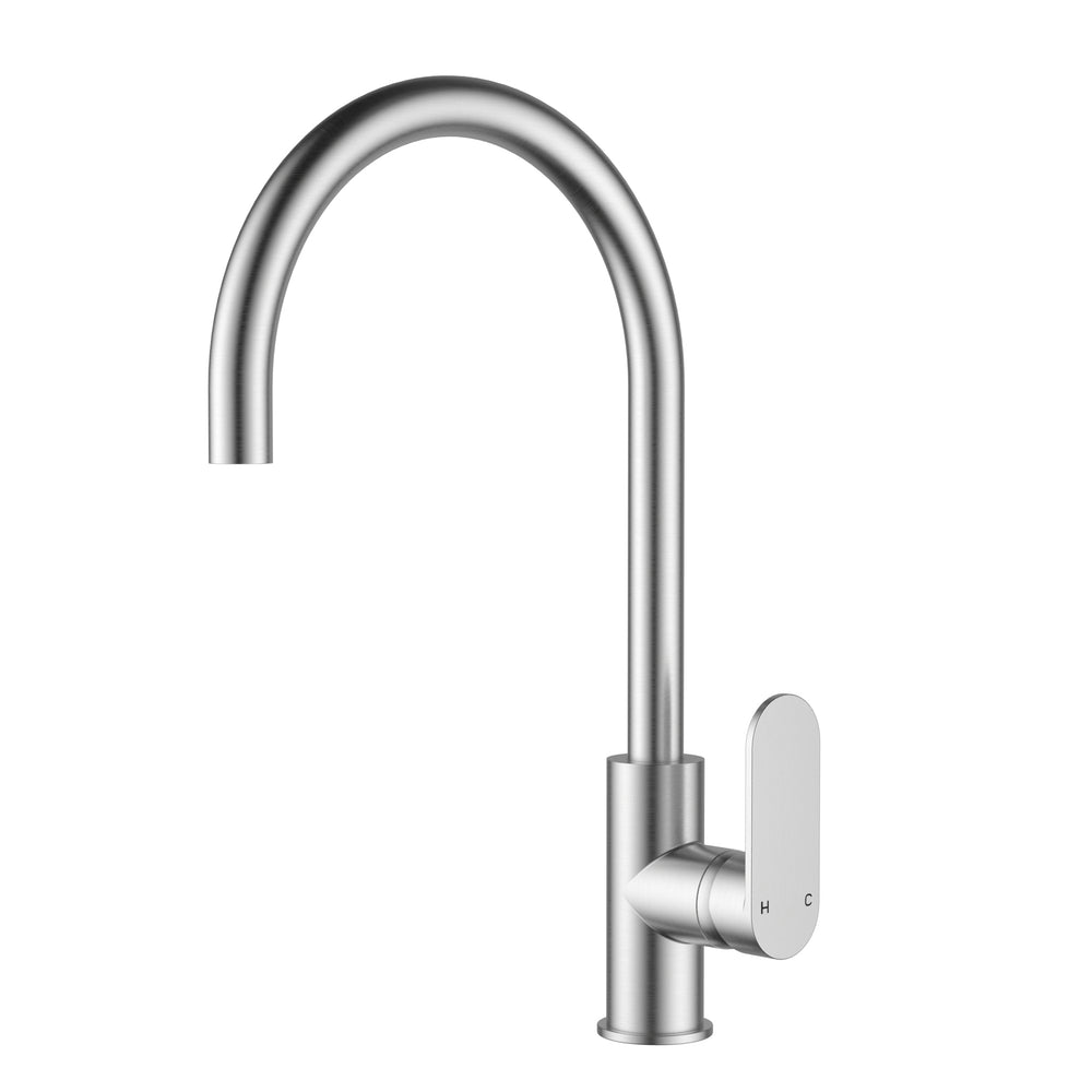 IKON SORA LEAD FREE SS GOOSENECK SINK MIXER 397MM STAINLESS STEEL