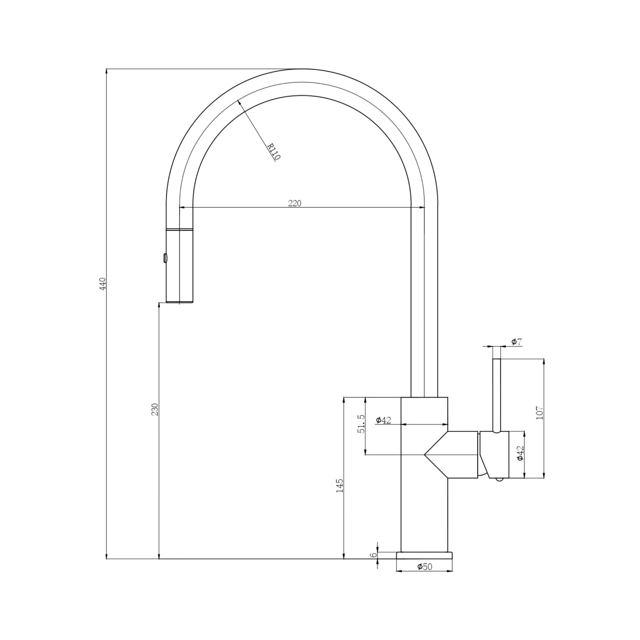 IKON OTUS SLIMLINE SS GOOSENECK PULL OUT SINK MIXER 440MM STAINESS STEEL