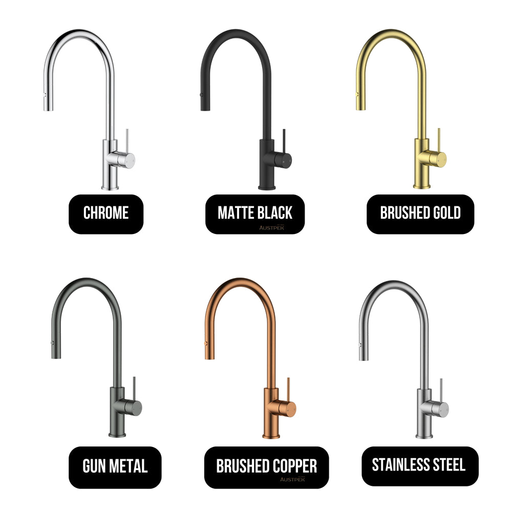 IKON OTUS LEAD FREE SLIMLINE SS GOOSENECK PULL OUT SINK MIXER 440MM CHROME