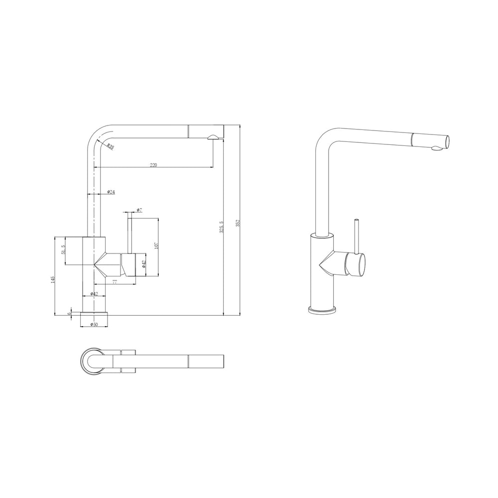 IKON OTUS LEAD FREE SLIMLINE SS PULL OUT SINK MIXER 352MM CHROME