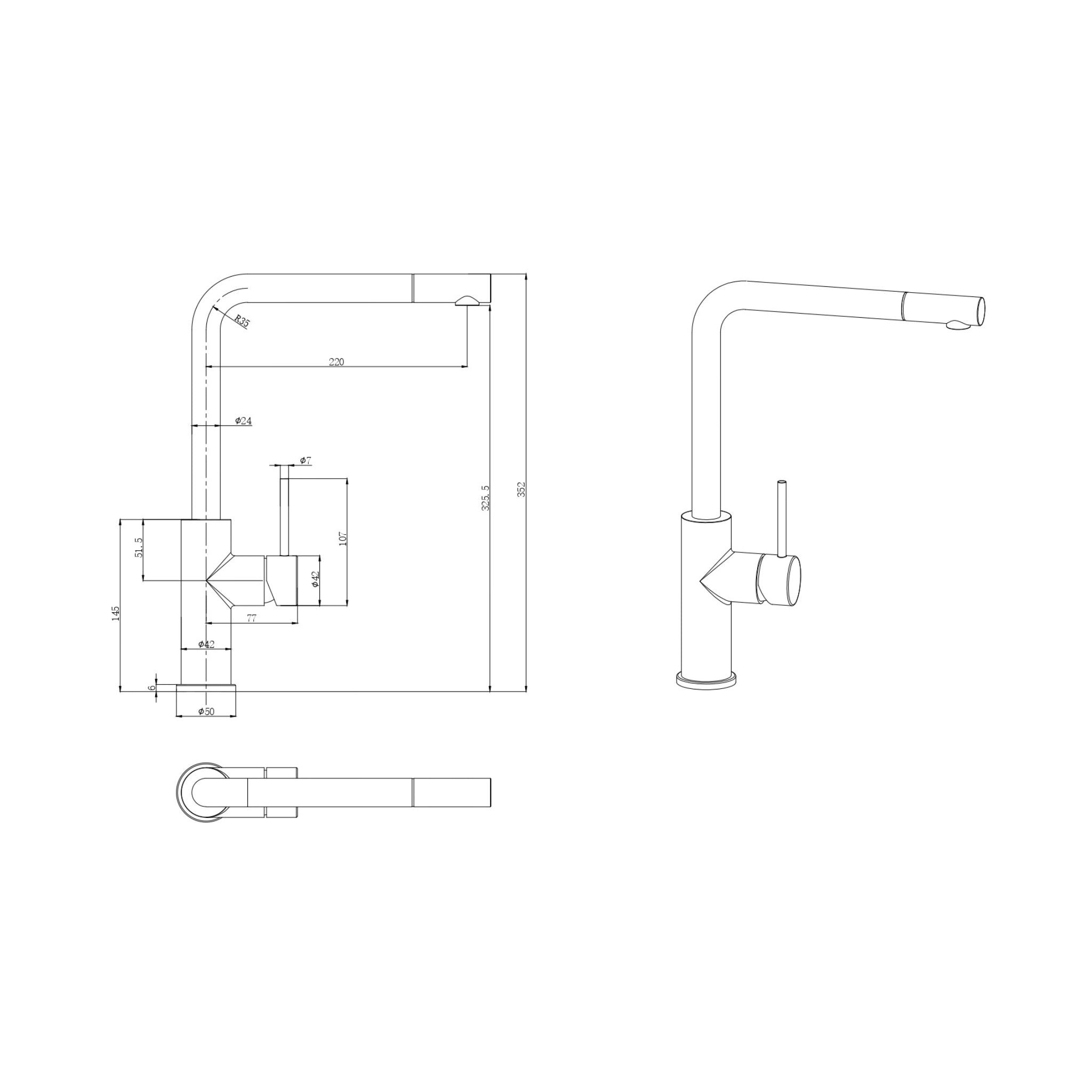 IKON OTUS SLIMLINE SS PULL OUT SINK MIXER 352MM STAINLESS STEEL